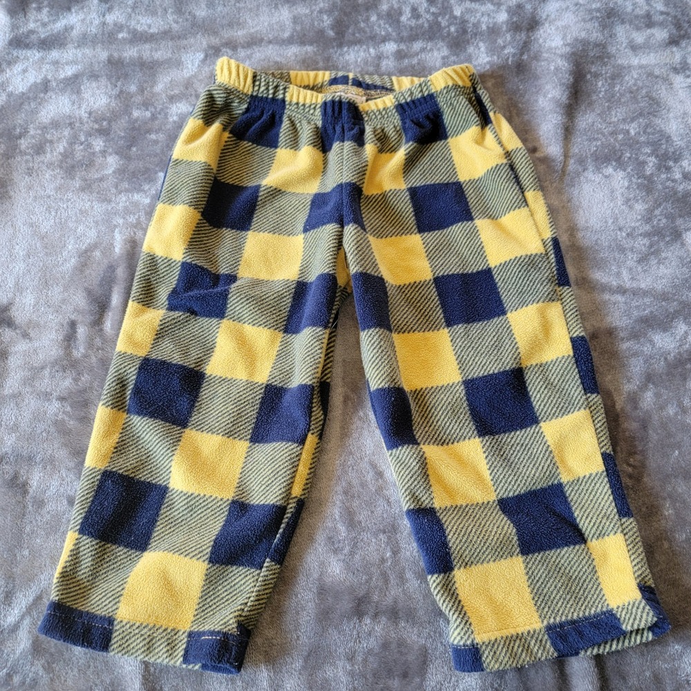Carter's Pajama Pants Toddler 2T Yellow Navy Blue Excellent Fleece Buffalo Plaid